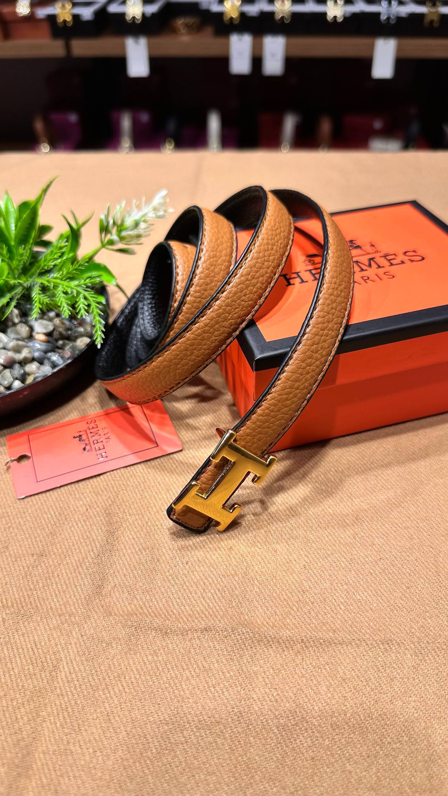 HERMES Δερμάτινη ζώνη διπλής όψεως