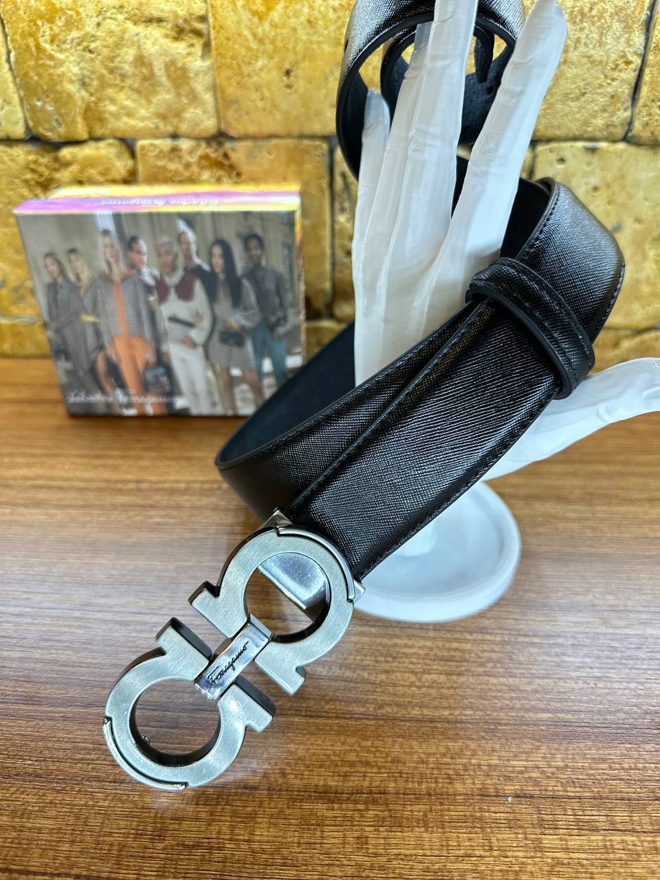 Salvatore Ferragamo Δερμάτινη ζώνη διπλής όψεως